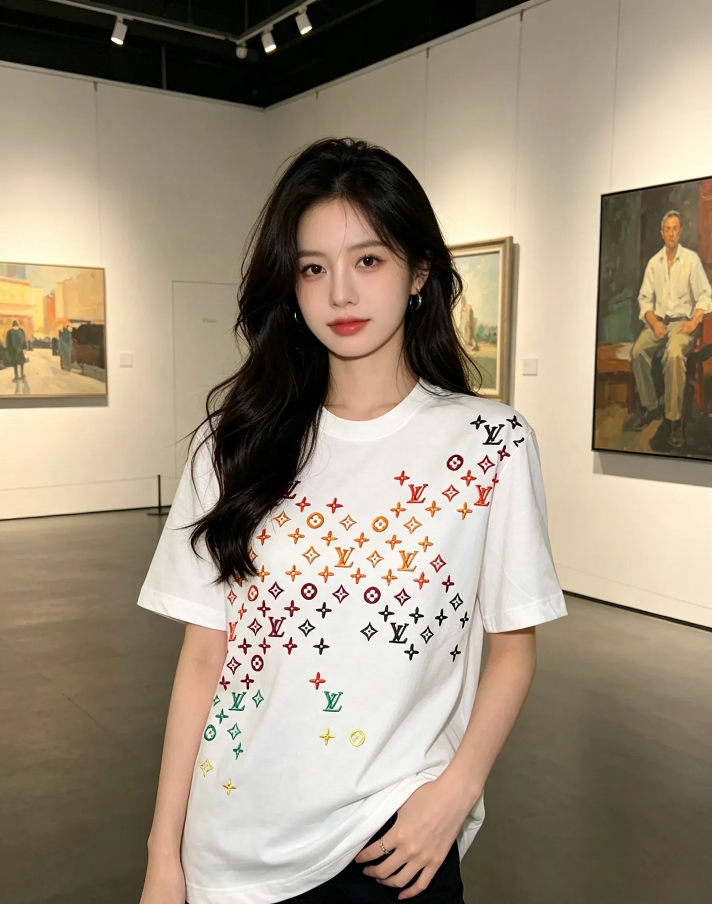 Louis Vuitton/Louis Vuitton full-width three-flower printed embroidered short sleeves